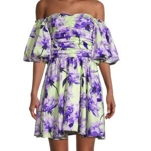 Delfi Dahlia Off-The-Shoulder Puff-Sleeve Mini Dress in Lavender NWT